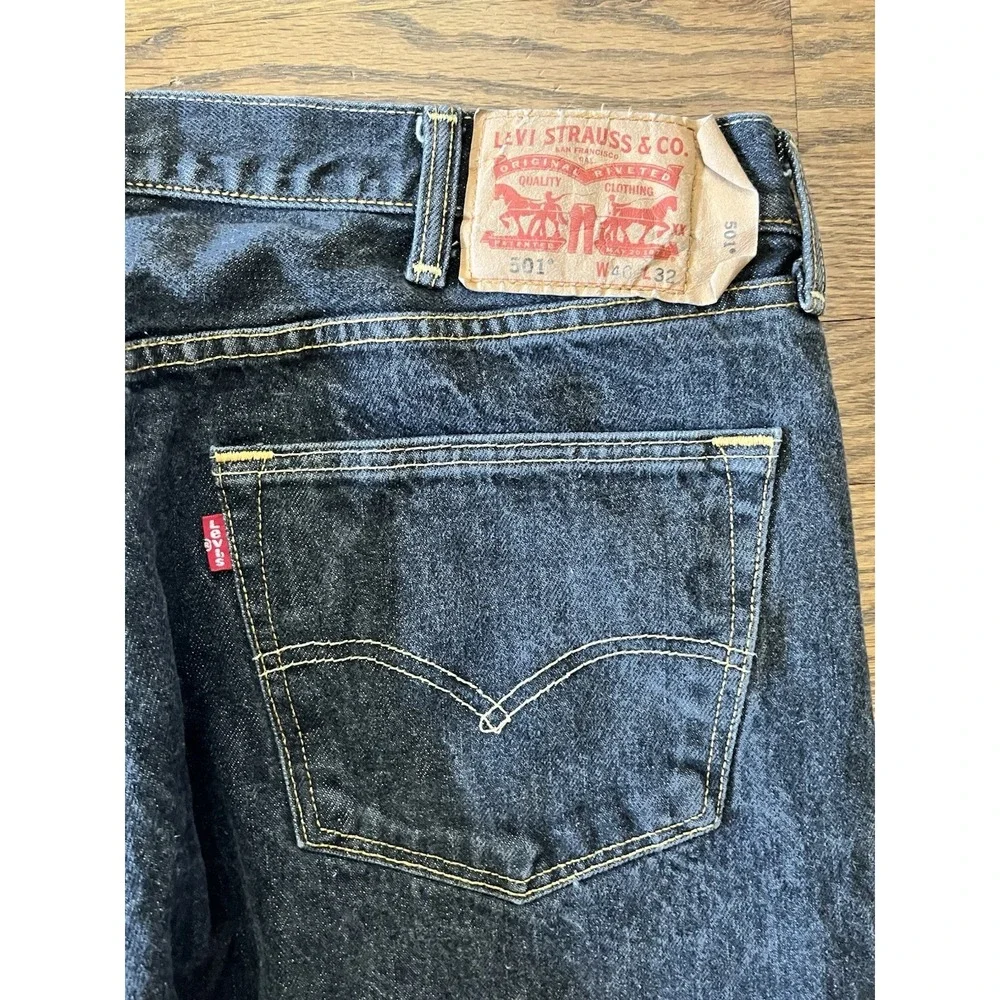 Levi's 501-0226 Jeans Black Stonewash Button Fly Straight Leg 40x32 actual:37x29
